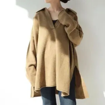 플라주 후드 부착 오버 사이즈 니트 베이지