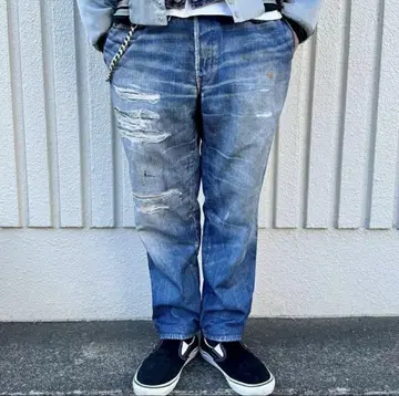 US 산겐자야 Fake Vintage Denim Easy Pants