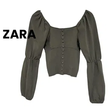 ZARA 더 [ M ] 스퀘어넥 리브 니트 벨 슬리브 크롭 기장