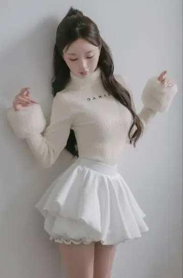 Darich 볼륨 벌룬 미니 스커트 화이트 FL