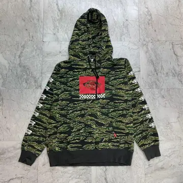 VANS 후드티 카모 무늬 카모플라쥬 프린트 로고 그린 남성용 M