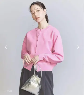 [ 컨디션 최상 ] 유나이티드 애로우즈 밀라노 리브 가디건 핑크