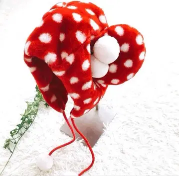 [ 새상품급 ] TDR 미니 팬캡 빨흰 도트 폼폼 58cm