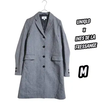 새상품급 유니클로 x 이네스 콜라보 그레이 스트라이프 체스터 코트 M