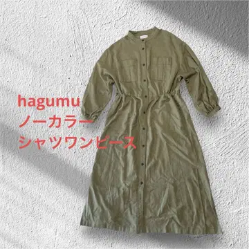 hagumu 롱 노카라 셔츠 원피스 허리 마크