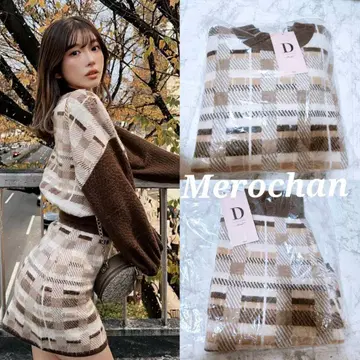 다리치 상의 스커트 셋업 브라운 새상품
