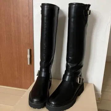야마다야 스콧 클럽 합성 피혁 버클 롱 부츠
