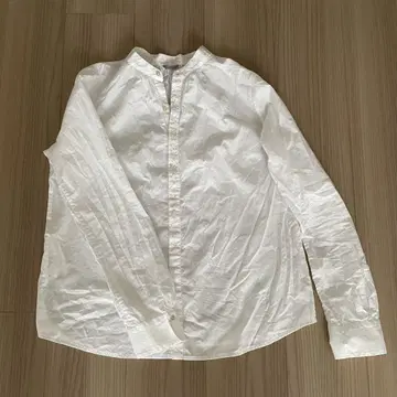 자수 장식 밴드 카라 긴팔 셔츠
