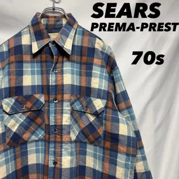 구제 의류 70s SEARS 충전솜 플란넬 셔츠 긴팔 카라심 빈티지 19