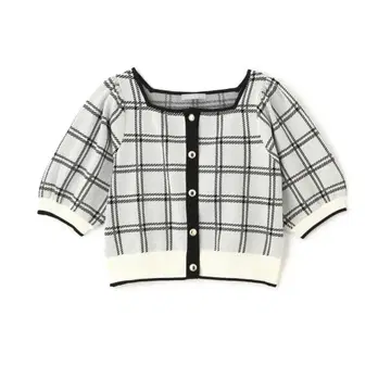 JILL by JILL STUART 체크 무늬 반팔 가디건