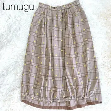컨디션 최상 츠무구 tumugu 롱 스커트 변형 체크 도트 드로스트