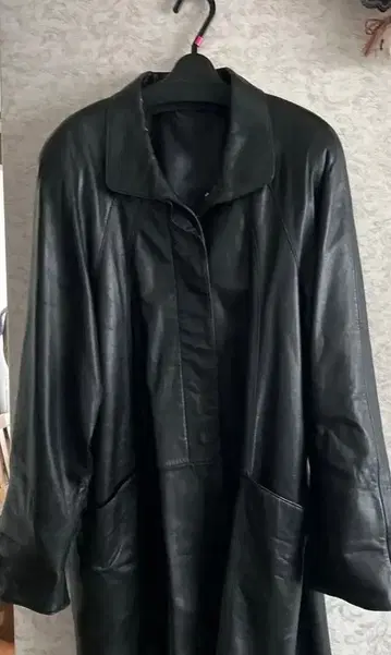 빈티지 블랙 가죽 롱 자켓 코트