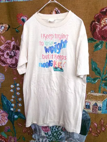 구제 의류 티셔츠 베이지 beige 메시지T 90's 싱글 스티치