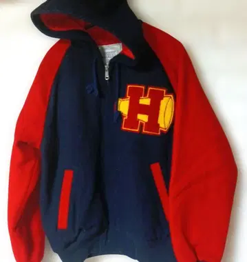 HARVARD 울 후드 부착 레터드 바시티 자켓 네이비/레드 M 사이즈