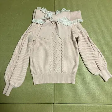 Ank Rouge 리본 포함 오프숄더 니트탑 핑크