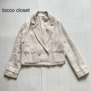 tocco closet 포켓 부착 펄 장식 트위드 자켓