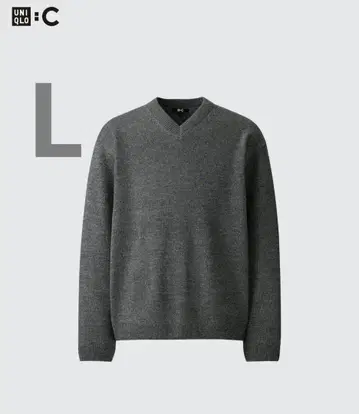 [ 미사용 ] UNIQLO C 릴랙스 V넥 스웨터 L 그레이 2024AW
