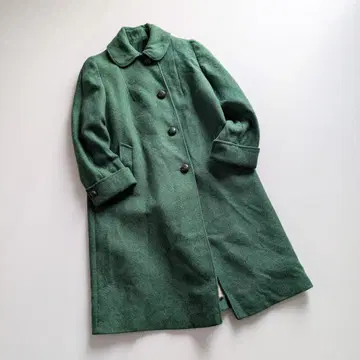 70s 빈티지 울 코트 그린 둥근 카라 트위드