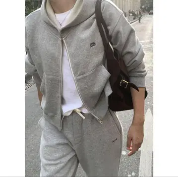haag (헤이그) 그레이 후드 부착 집업 후드티