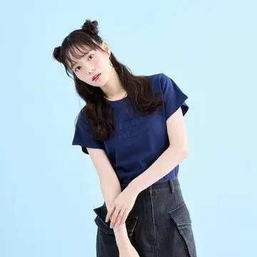 AnnMiru 앙밀 미니 로고 아플리케 T Navy