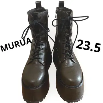 MURUA 레이스업 통굽 부츠 23.5 브라운