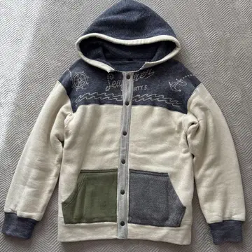 [레어] 45r 두툼한 전환 버튼 후드티 L 면 로고 마린 현행 택