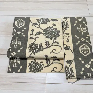 순수 실크 오비 꽃+덩굴 패턴 무늬