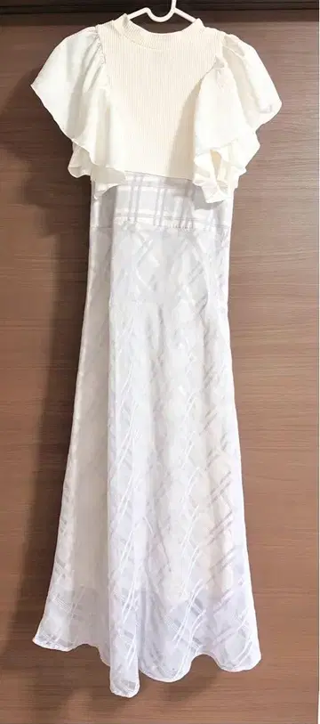 프릴 소매 레이스업 롱 원피스