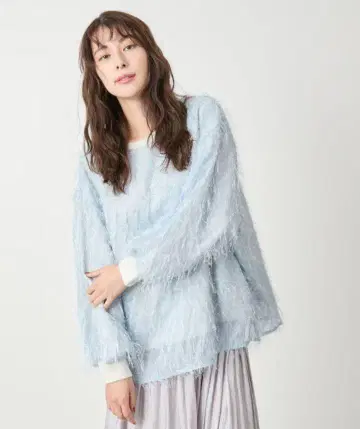시어 샤기 레이어드 맨투맨 라이트 블루 풀오버 GU 긴팔
