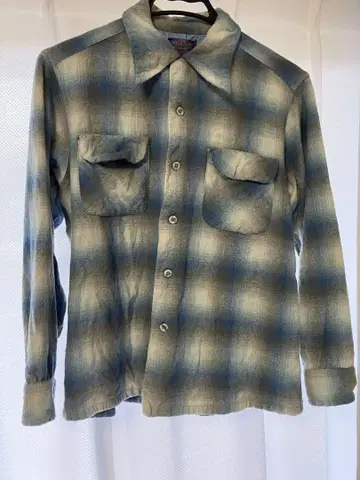 70s PENDLETON 옴브레 체크 셔츠 블루 그레이