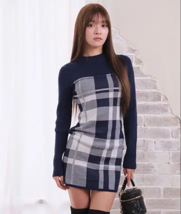 LIPSERVICE 악센트 체크 자카드 원피스