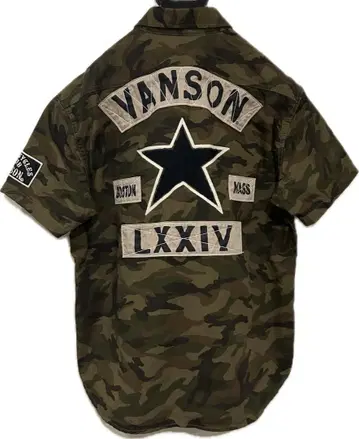 VANSON 스타 자수 로고 와펜 카모플라쥬 반팔 워크 셔츠 XL