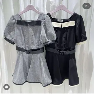 BUBBLES 가죽 카라 돌리 셋업 체크
