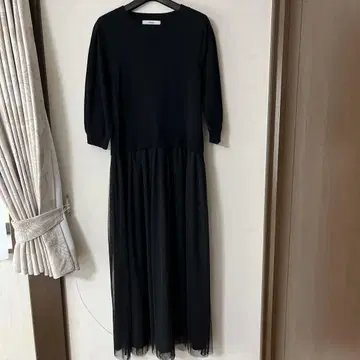 블랙 롱 원피스 7부 소매