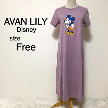 AVAN LILY 퍼플 컬러 미키 프린트 티셔츠 원피스