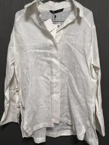 [ 새상품/미사용 택 포함 ] ZARA 화이트 린넨 긴팔 셔츠