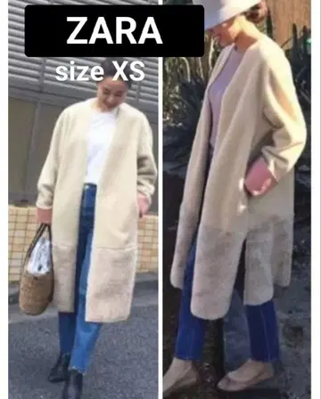 ZARA 페이크 무스탕 코트 베이지 x 핑크 size XS