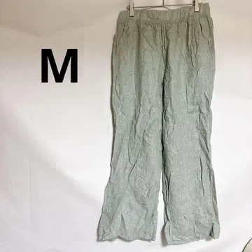 1점 린넨풍 옅은 그린 컬러 플레어 팬츠 [ M ] 봄/여름 허리밴딩