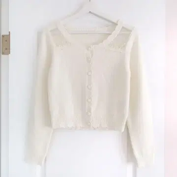 리즈리사 장미 버튼 레이스 가디건 화이트