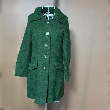 axes femme 후드 부착 그린 울 코트