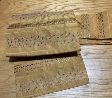 황토색 고전 패턴 금실 나고야 오비