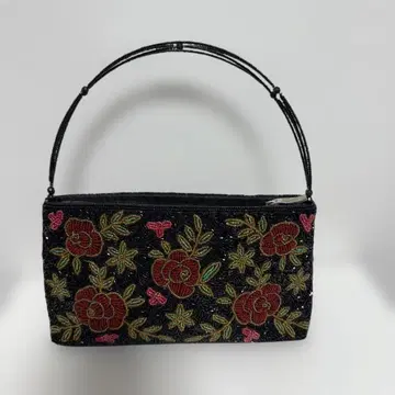 비즈 자수 꽃무늬 블랙 핸드백