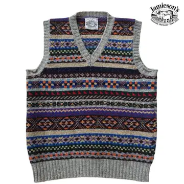 좋은 배색! 영국제 [제이미슨] 페어아일 니트 베스트