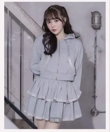 pium 프릴 후드티 세트 그레이