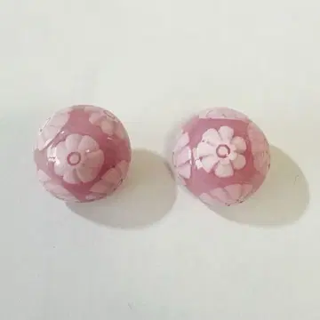 핑크 플라워 유리 귀찌