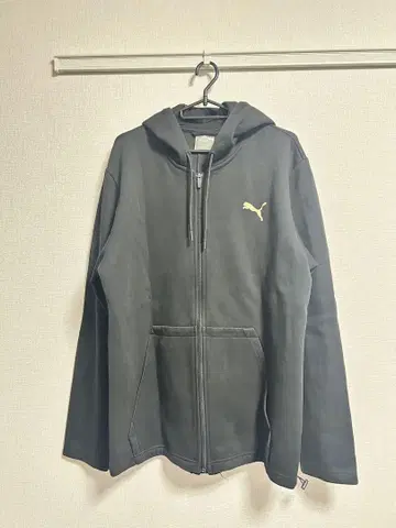 Puma 블랙 풀 집업 후드티, 더블 지퍼 후드티
