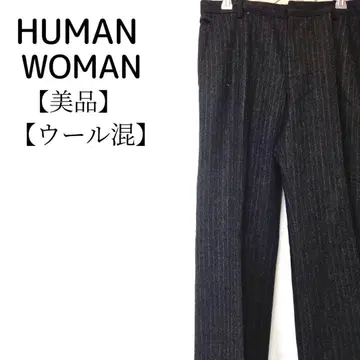 [ 새상품급 ] HUMAN WOMAN 울 혼방 스트라이프 패턴 슬랙스