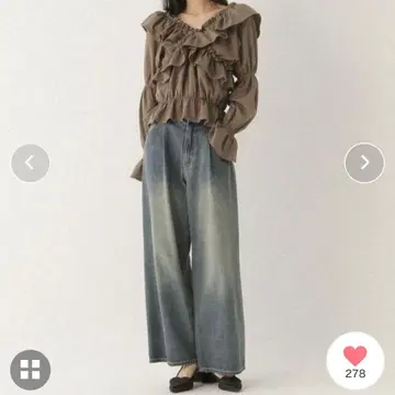 Heather 프릴 크로스 블라우스 브라운 프리 사이즈