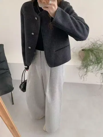 노카라 자켓 블랙 버튼 포함