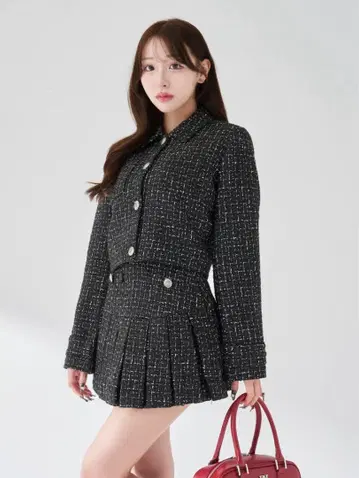 다리치 트위드 체크 숏 자켓 BLK